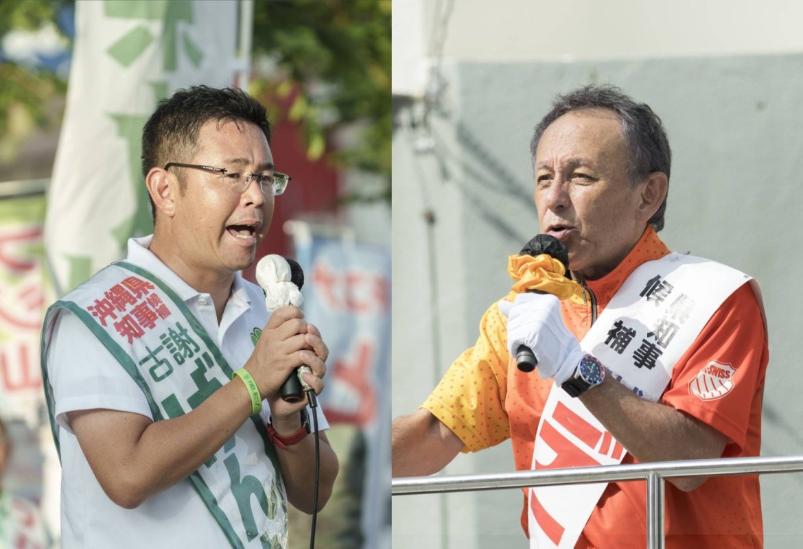 LDP destekli Koja, Okinawa valilik yarışında görevdeki Tamaki'ye karşı küçük farkla önde