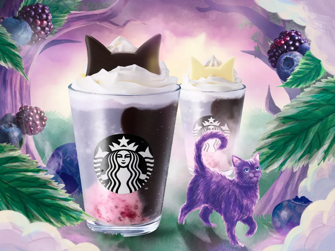 Starbucks Japonya'dan cadılar bayramına özel Hayalet Mor Kedi temalı Frappuccino