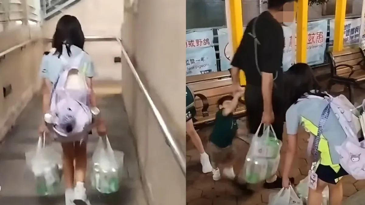 Hong Kong'da bira torbaları taşıtılan 10 yaşındaki kız kardeşiyle geçici bakıma alınıyor